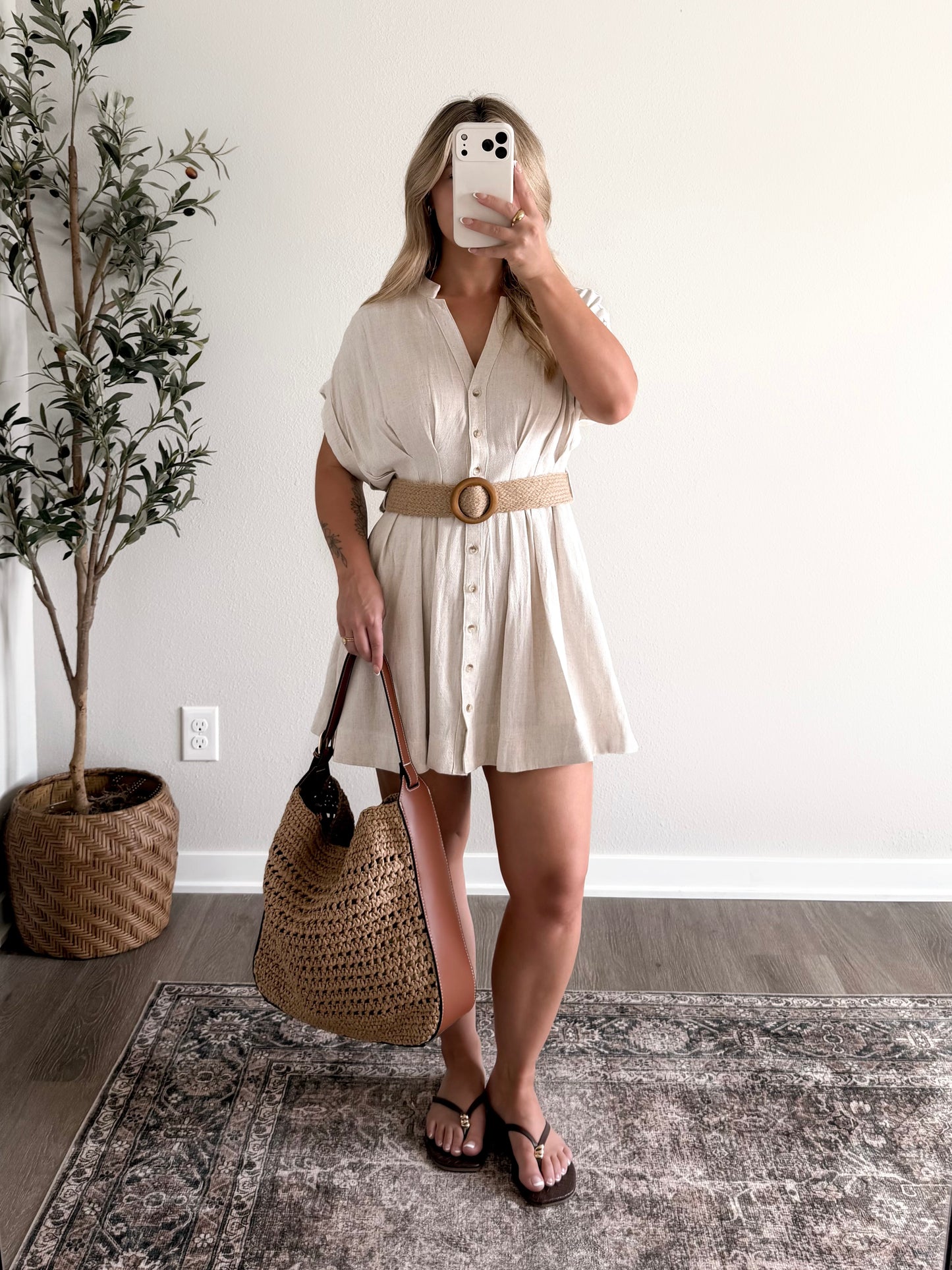 Warm Breeze Belted Linen Dress