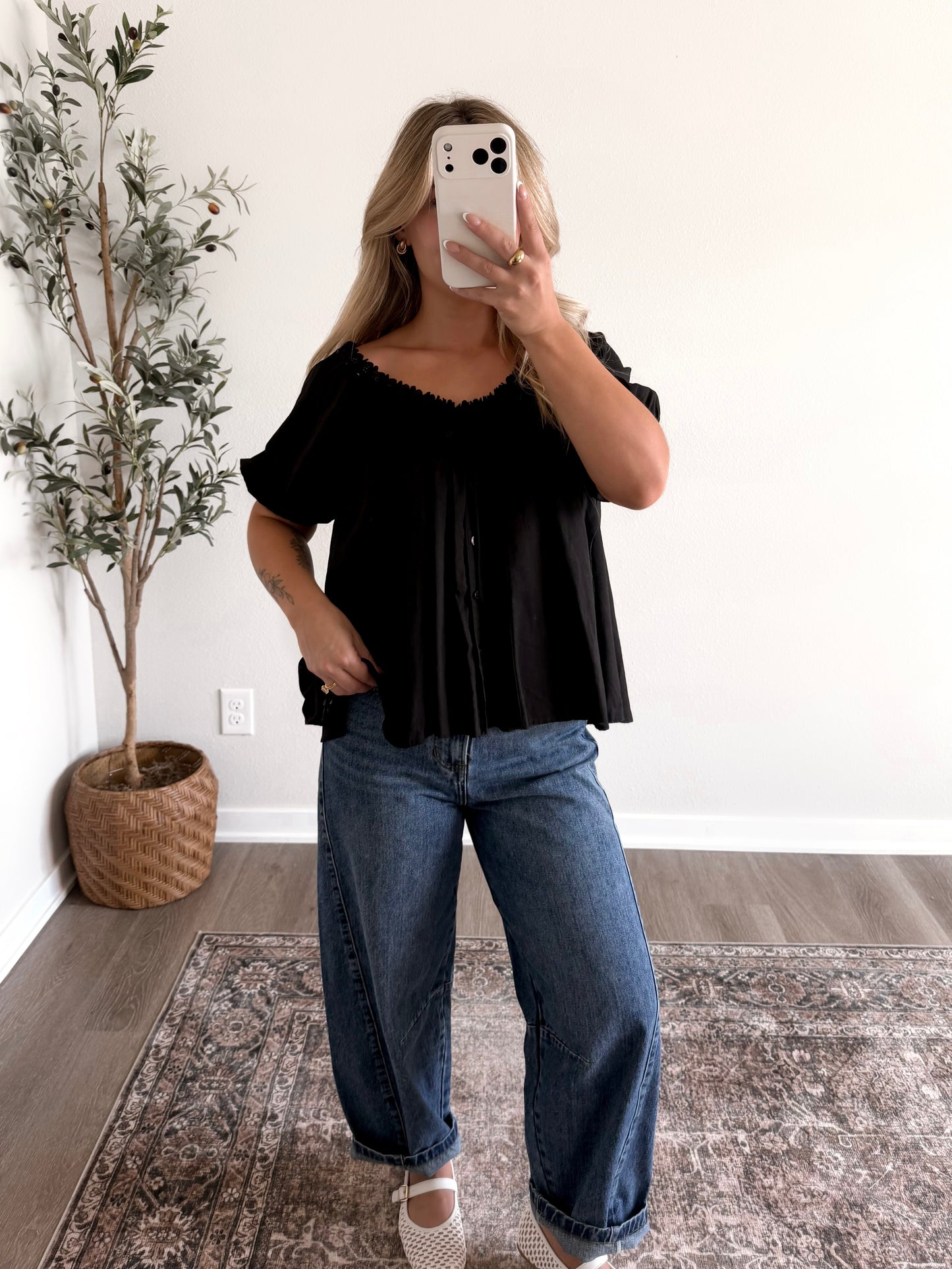 Gracie Button Front Top / Black