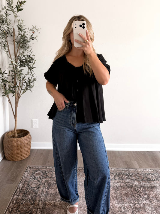 Gracie Button Front Top / Black