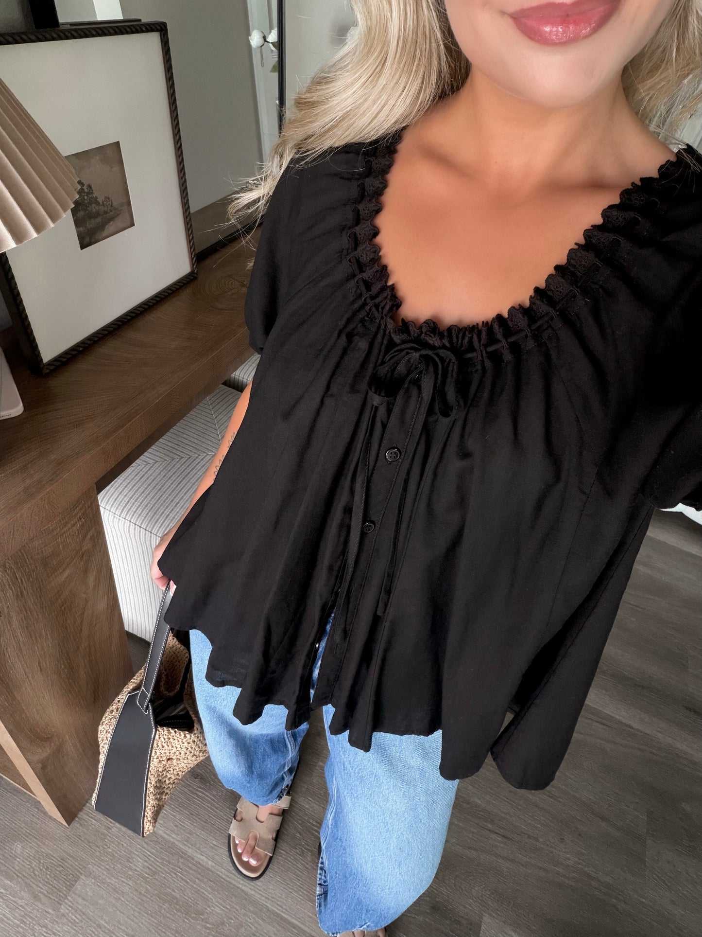 Gracie Button Front Top / Black
