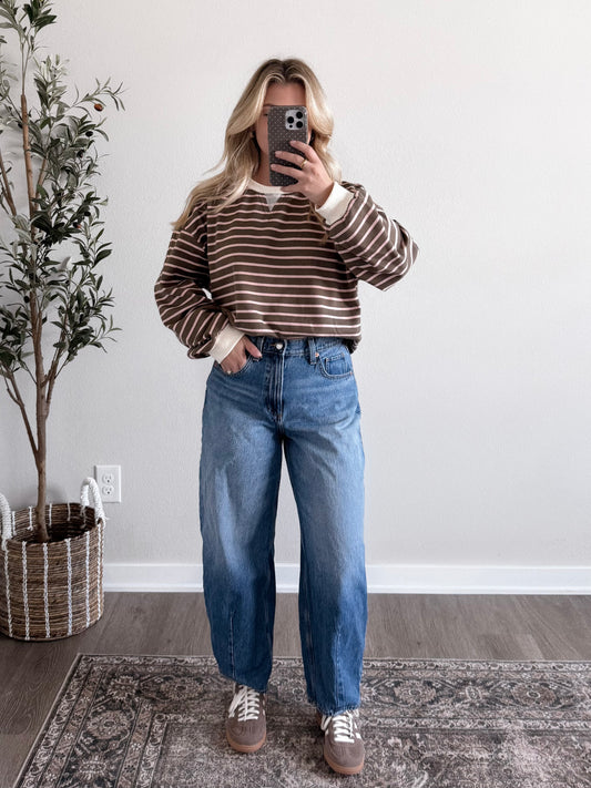 Coffee Club Striped Pullover