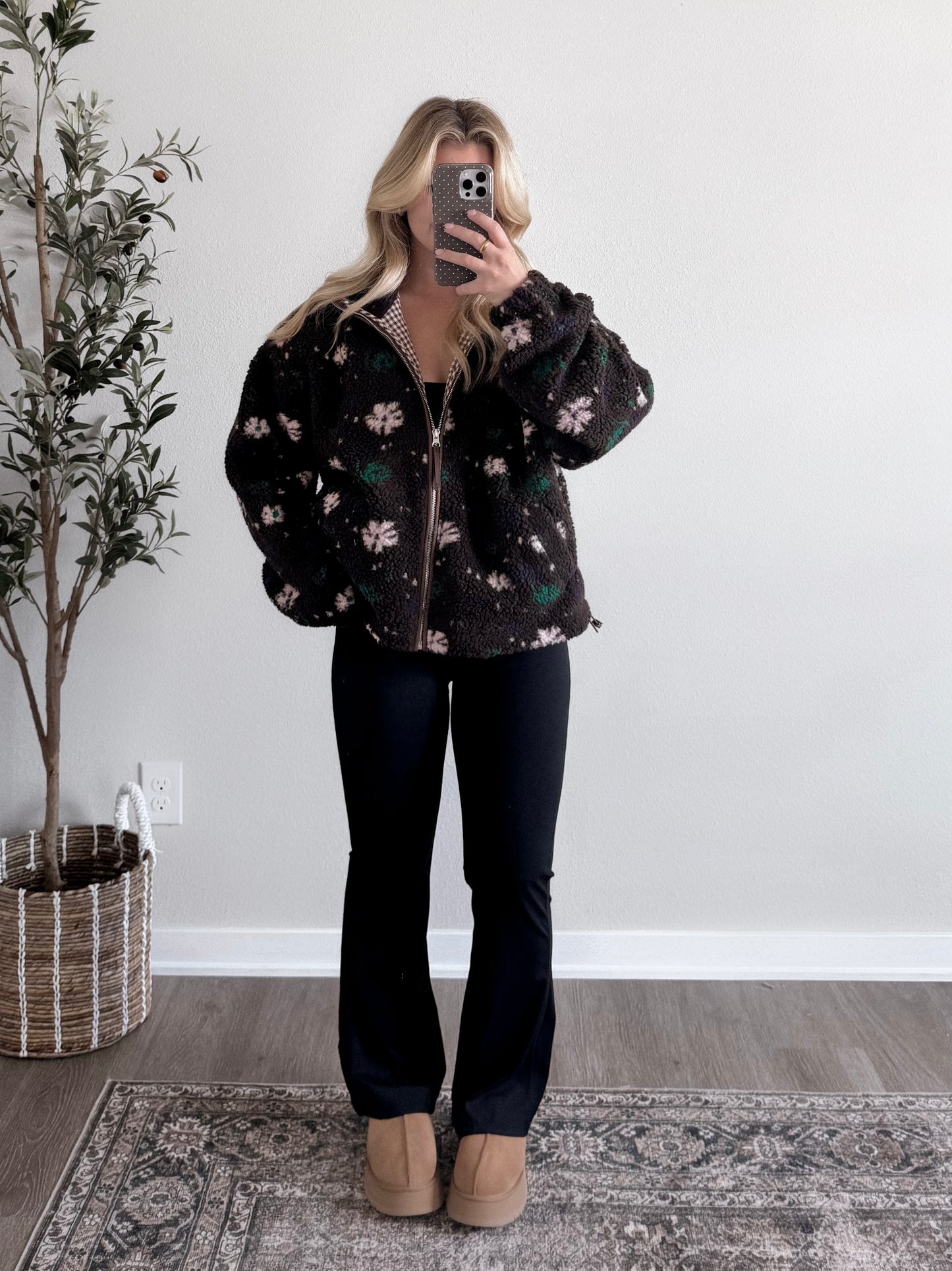 Honey Bear Floral Sherpa Jacket / Espresso