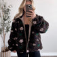 Honey Bear Floral Sherpa Jacket / Espresso