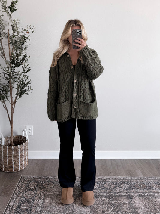 Hearth Cable Knit Cardigan / Olive (PREORDER - EST SHIP  10.7)