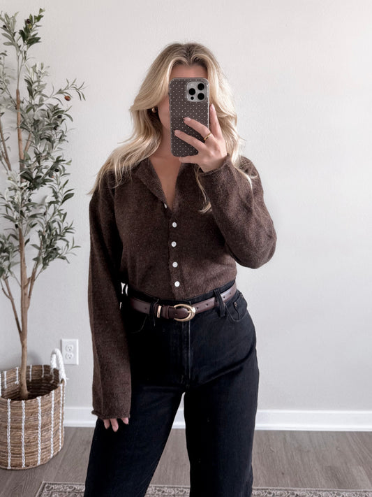 Augie Knit Button Cardigan / Walnut (Restocking End Of October)