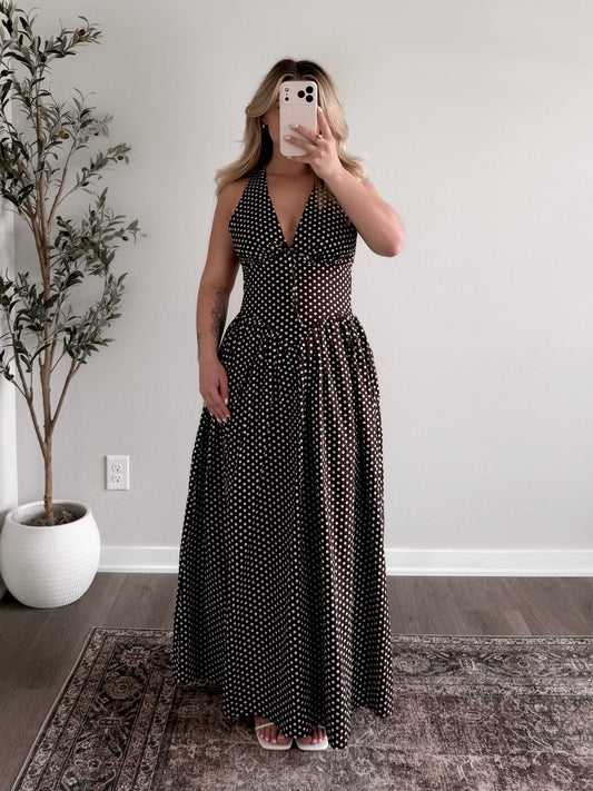 Polka Dot Breeze Maxi Dress / Brown
