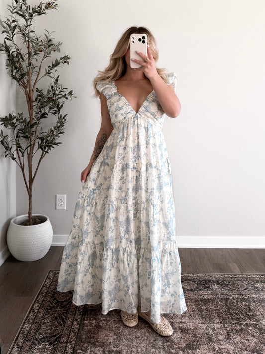 Mablewood Floral Maxi Dress / Cream-Blue