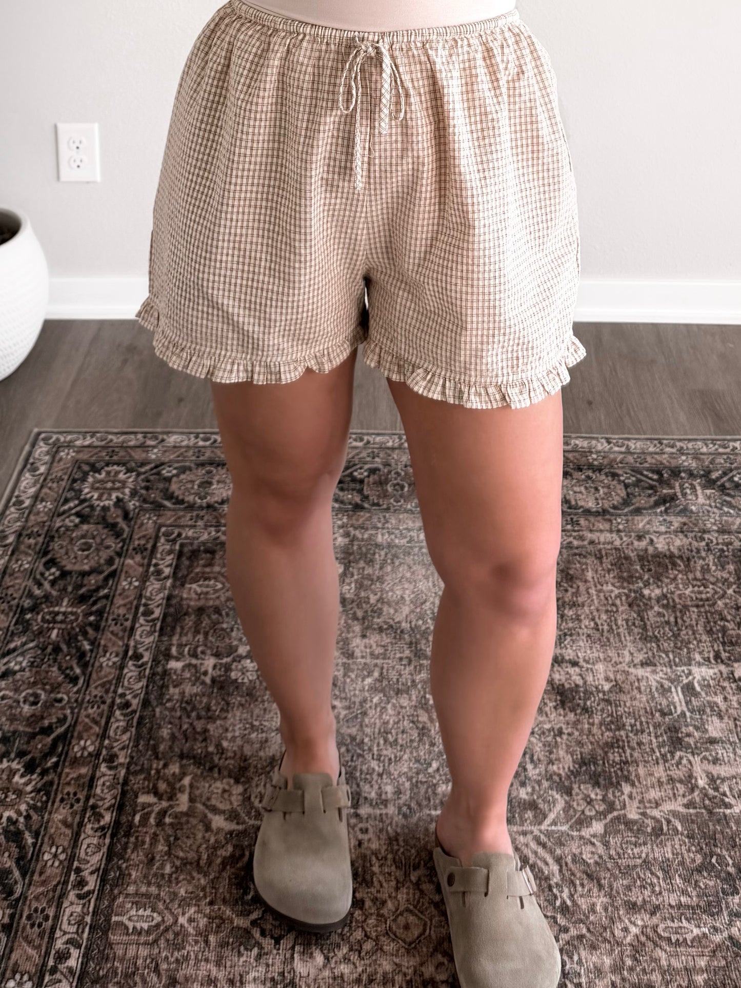 Daytime Grid Print Ruffle Shorts