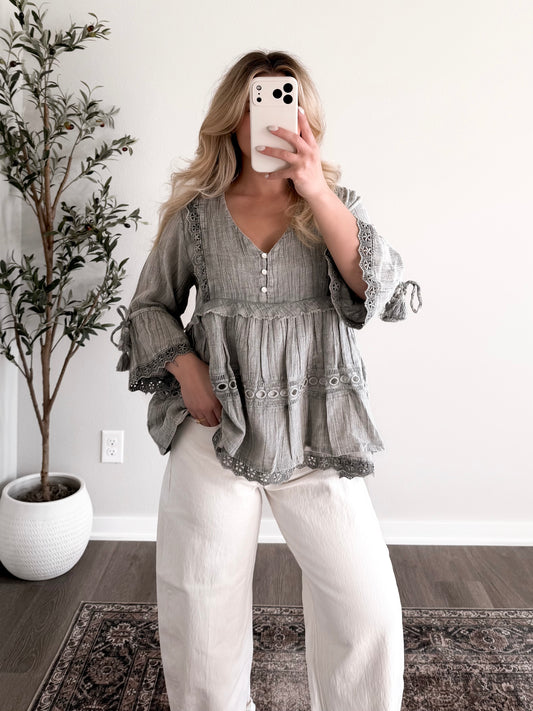 Free Spirit Babydoll Top / Sage