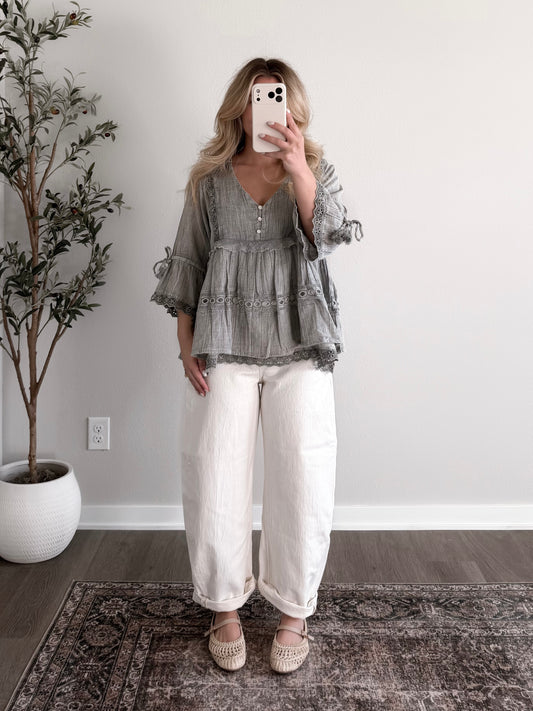 Free Spirit Babydoll Top / Sage