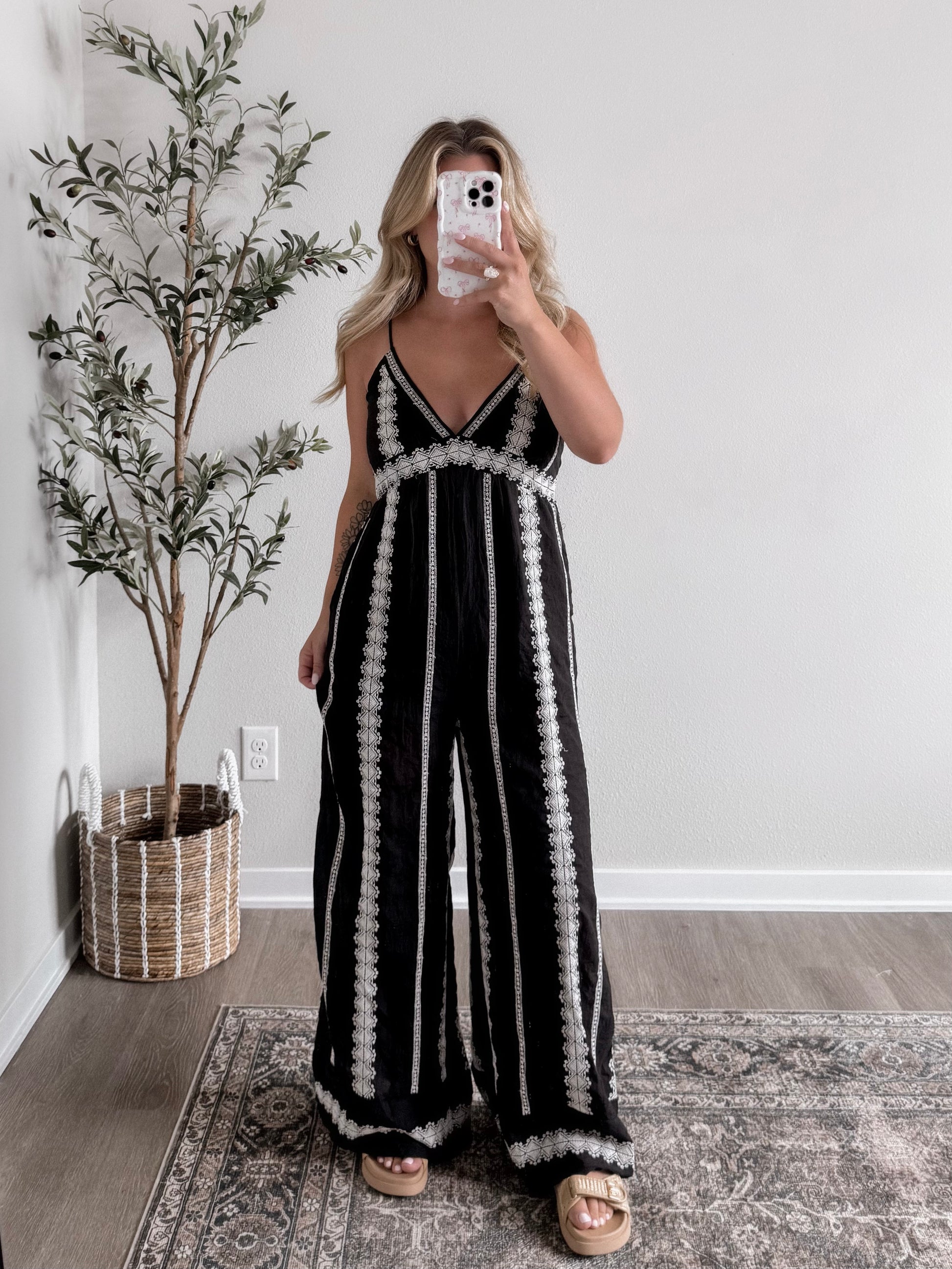 Goldie Boho Embroidered Jumpsuit / Black Final Sale Wrenleigh Anns Boutique Goldie Boho Embroidered Jumpsuit / Black Final Sale Wrenleigh Anns Boutique