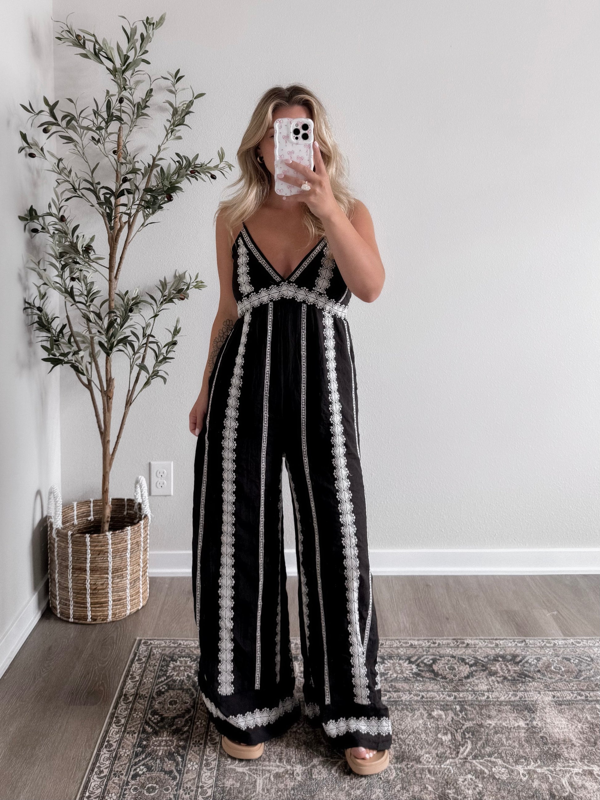 Goldie Boho Embroidered Jumpsuit / Black Final Sale Goldie Boho Embroidered Jumpsuit / Black Final Sale