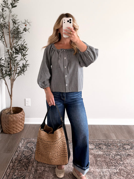 Boston Gingham Button Top