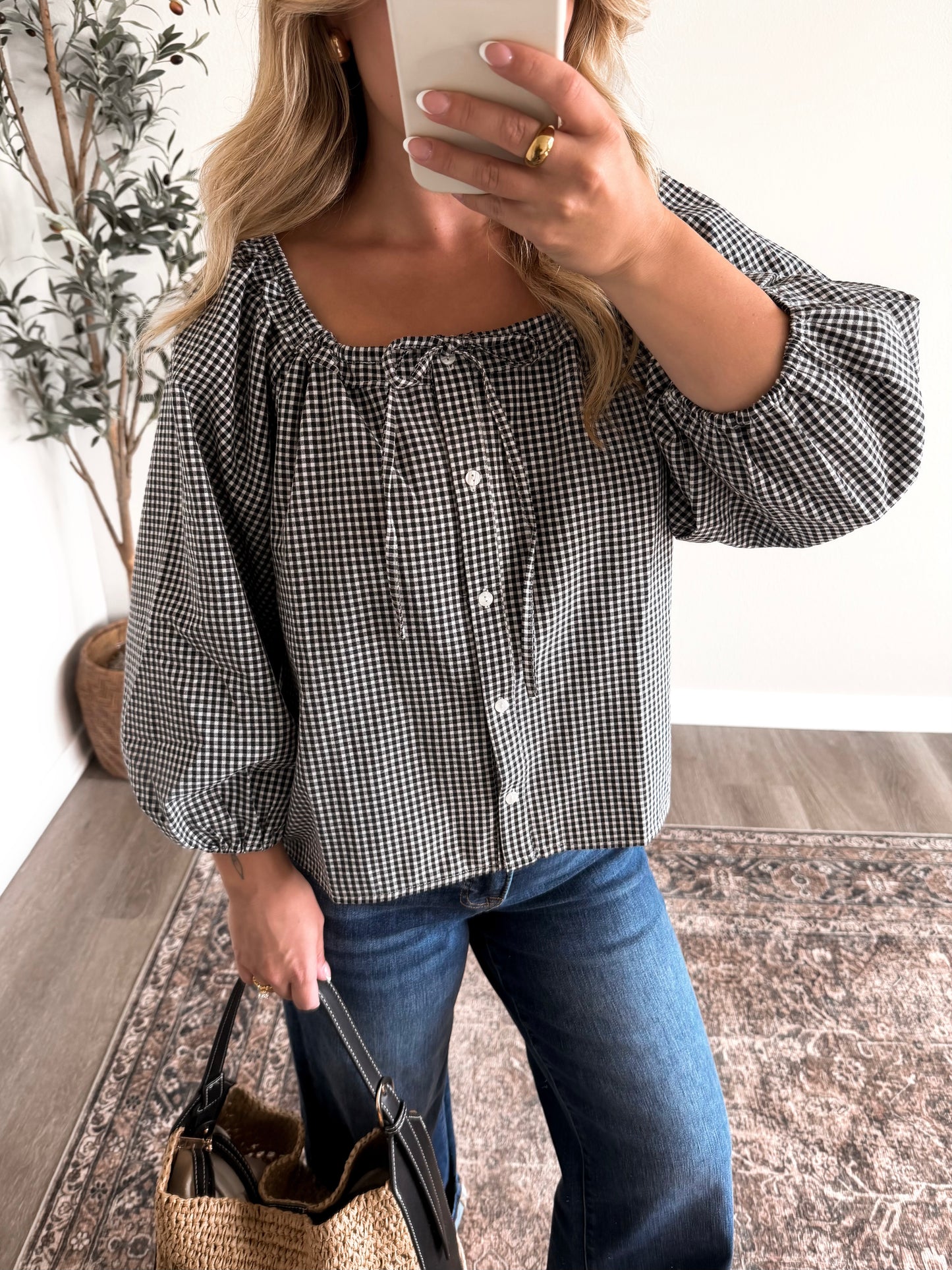 Boston Gingham Button Top