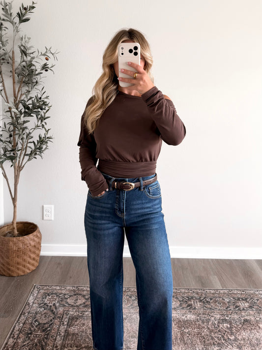 Mia Drape Basic Top / Brown