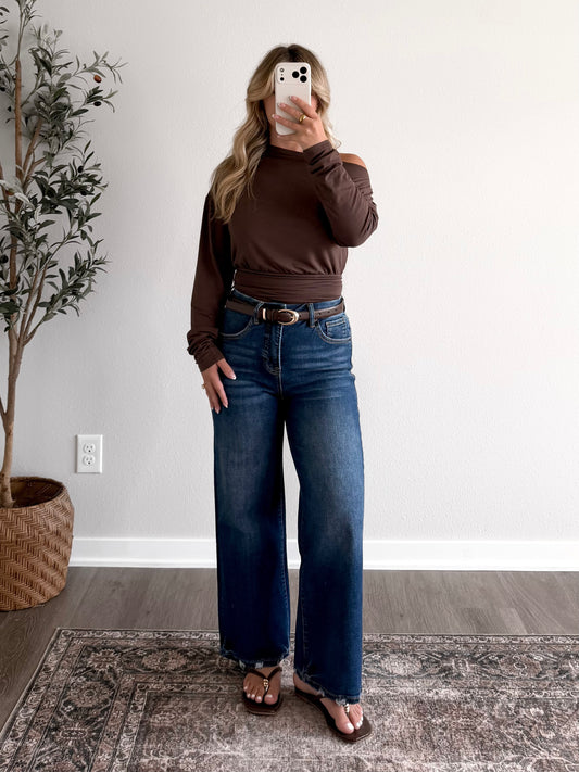 Mia Drape Basic Top / Brown