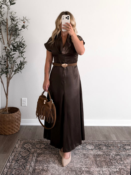Fredericksburg Belted Satin Dress