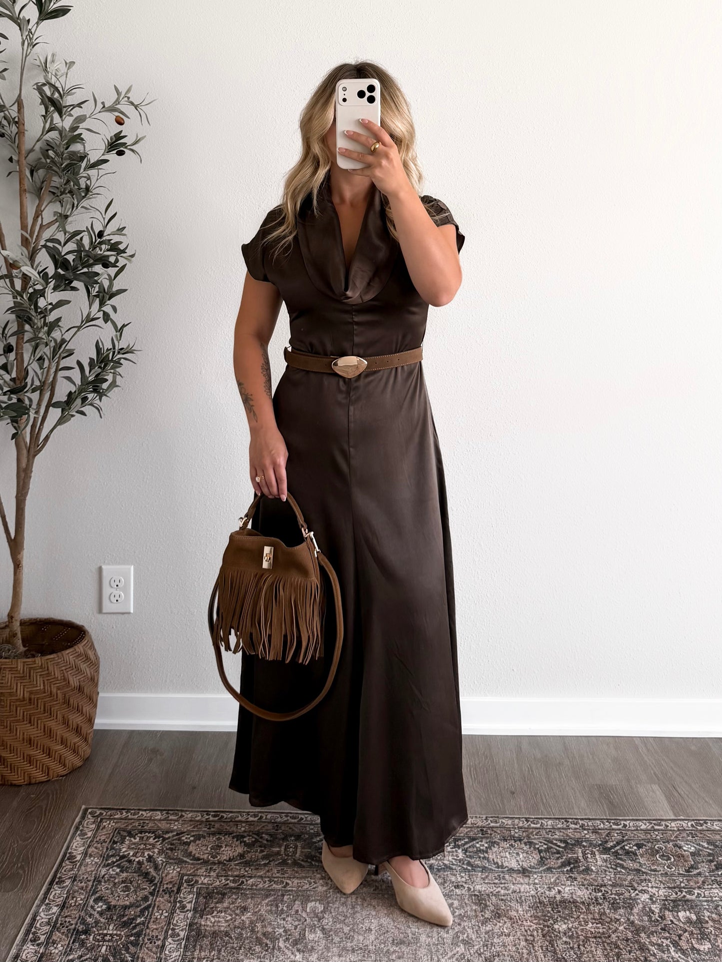 Fredericksburg Belted Satin Dress