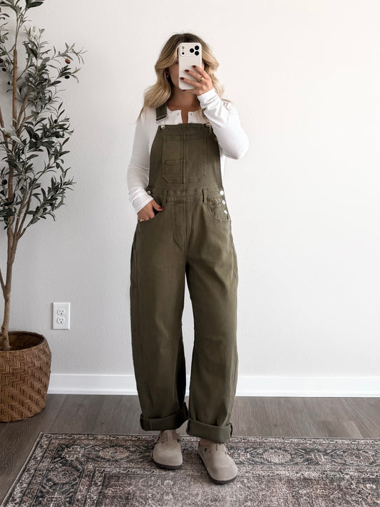 Outlook Barrel Denim Overalls / Olive