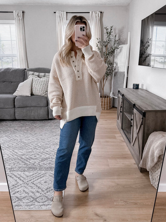 Cloudy Day Henley Knit Sweater