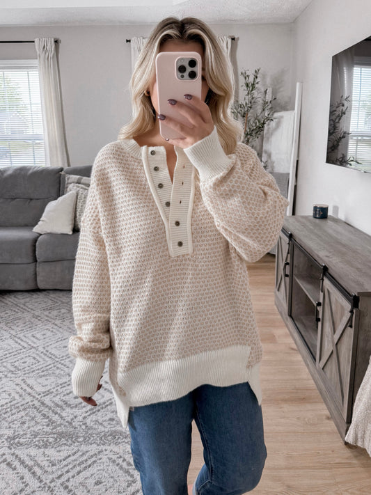 Cloudy Day Henley Knit Sweater