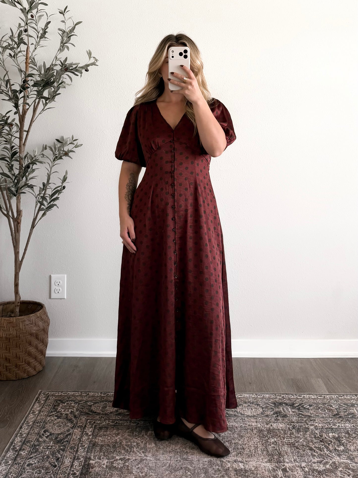 Cranberry Wine Satin Maxi Dress