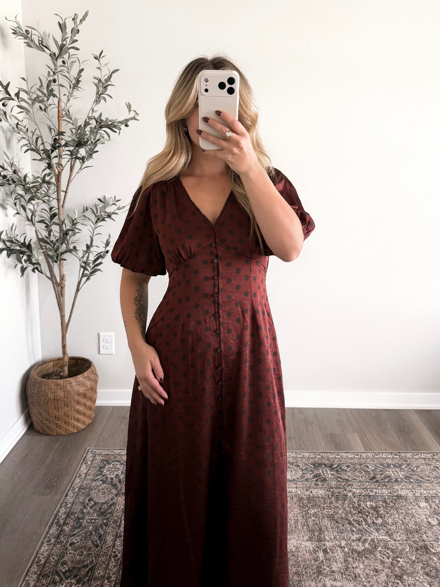 Cranberry Wine Satin Maxi Dress
