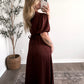 Cranberry Wine Satin Maxi Dress