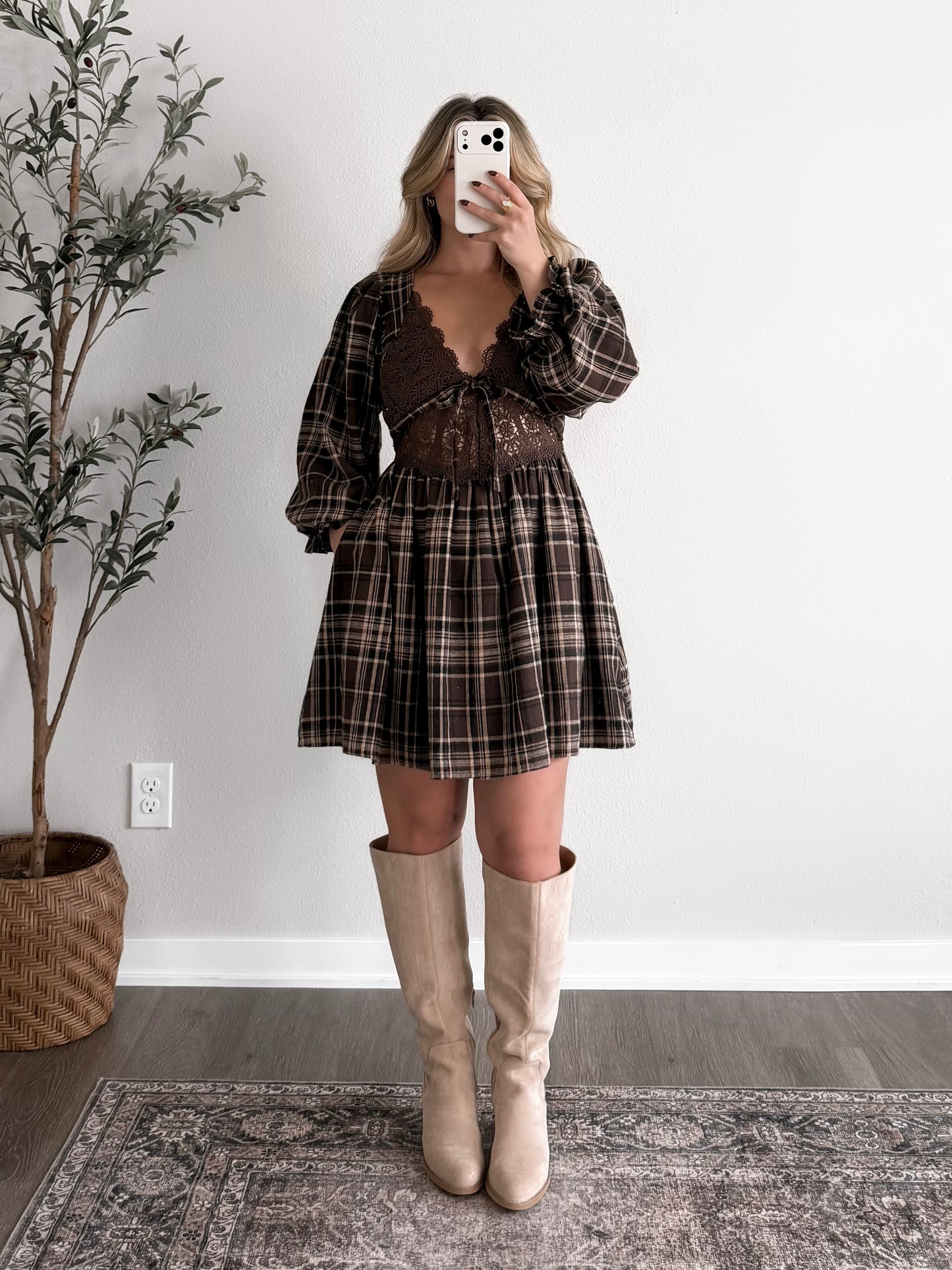 Hazelnut Waldorf Plaid Lace Dress