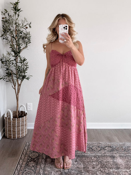Claret Patchwork Maxi Dress