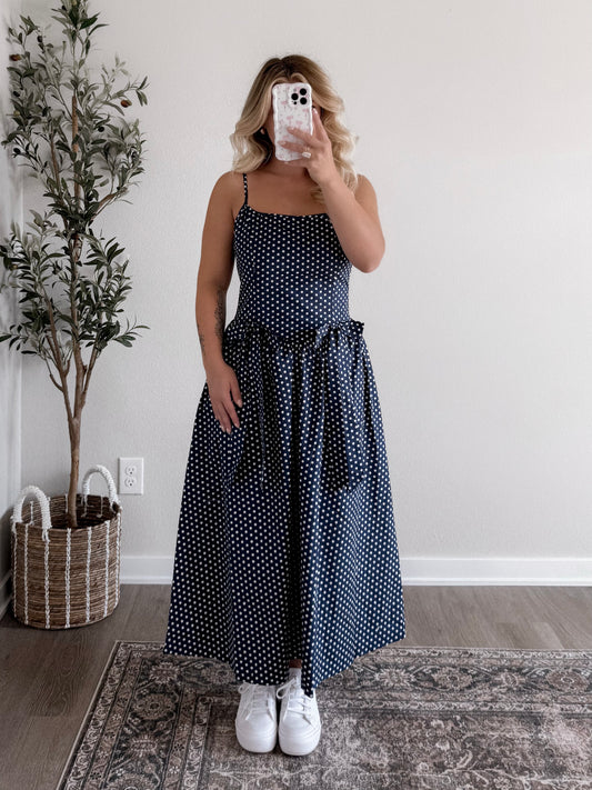 Annie Dotted Midi Dress / Navy