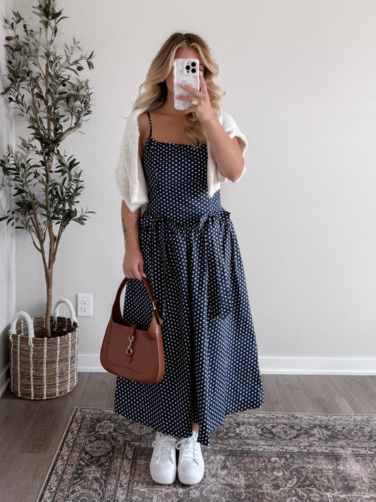 Annie Dotted Midi Dress / Navy