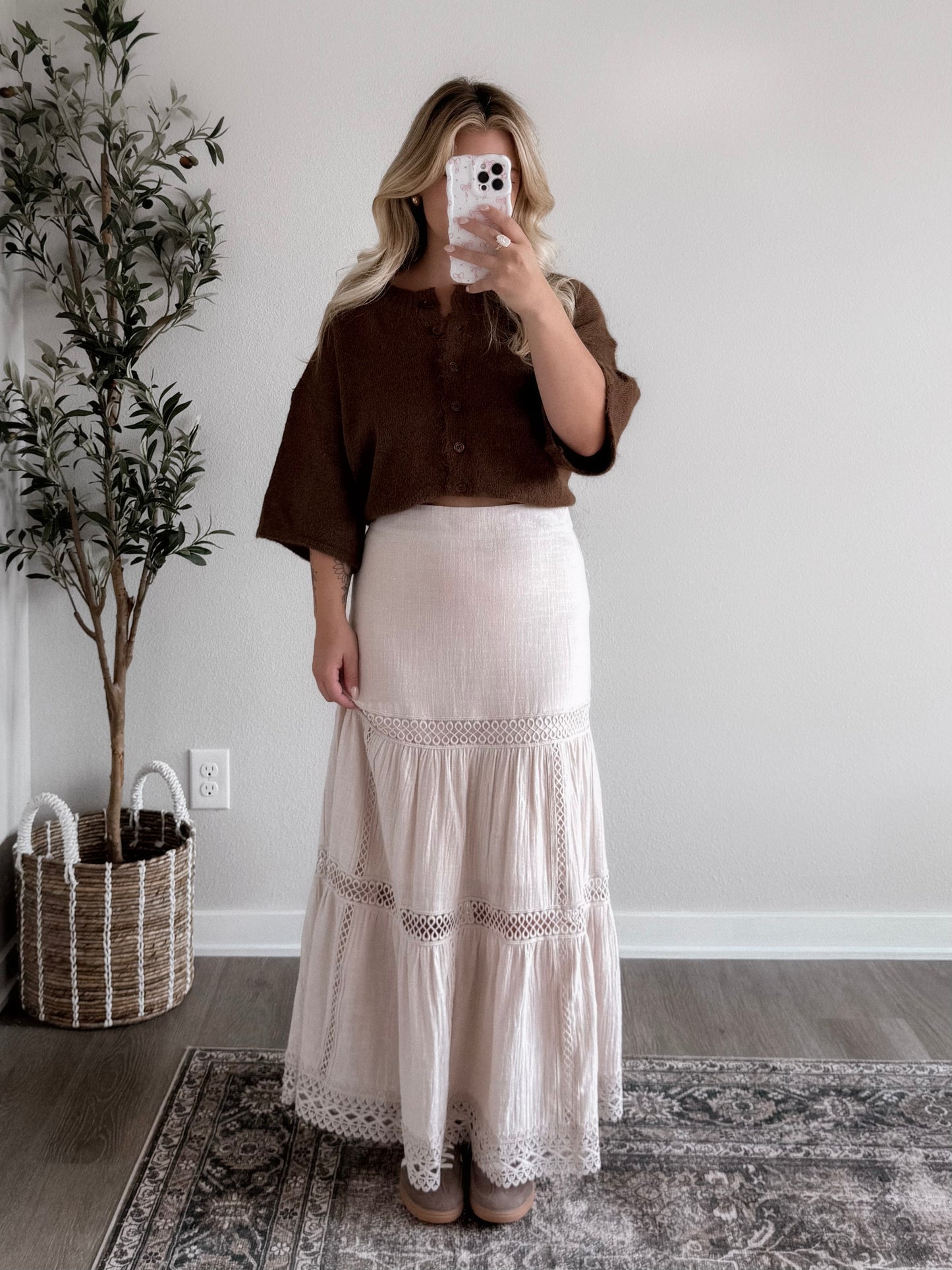 Neutral Crochet Midi Skirt