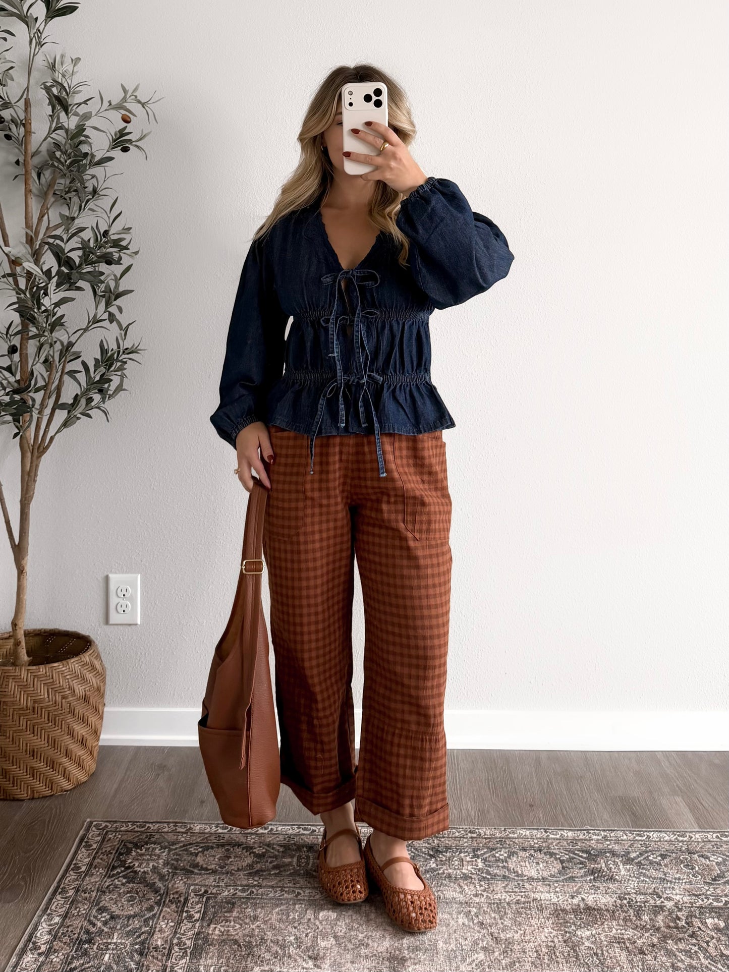 Denim Weather Tie Front Top
