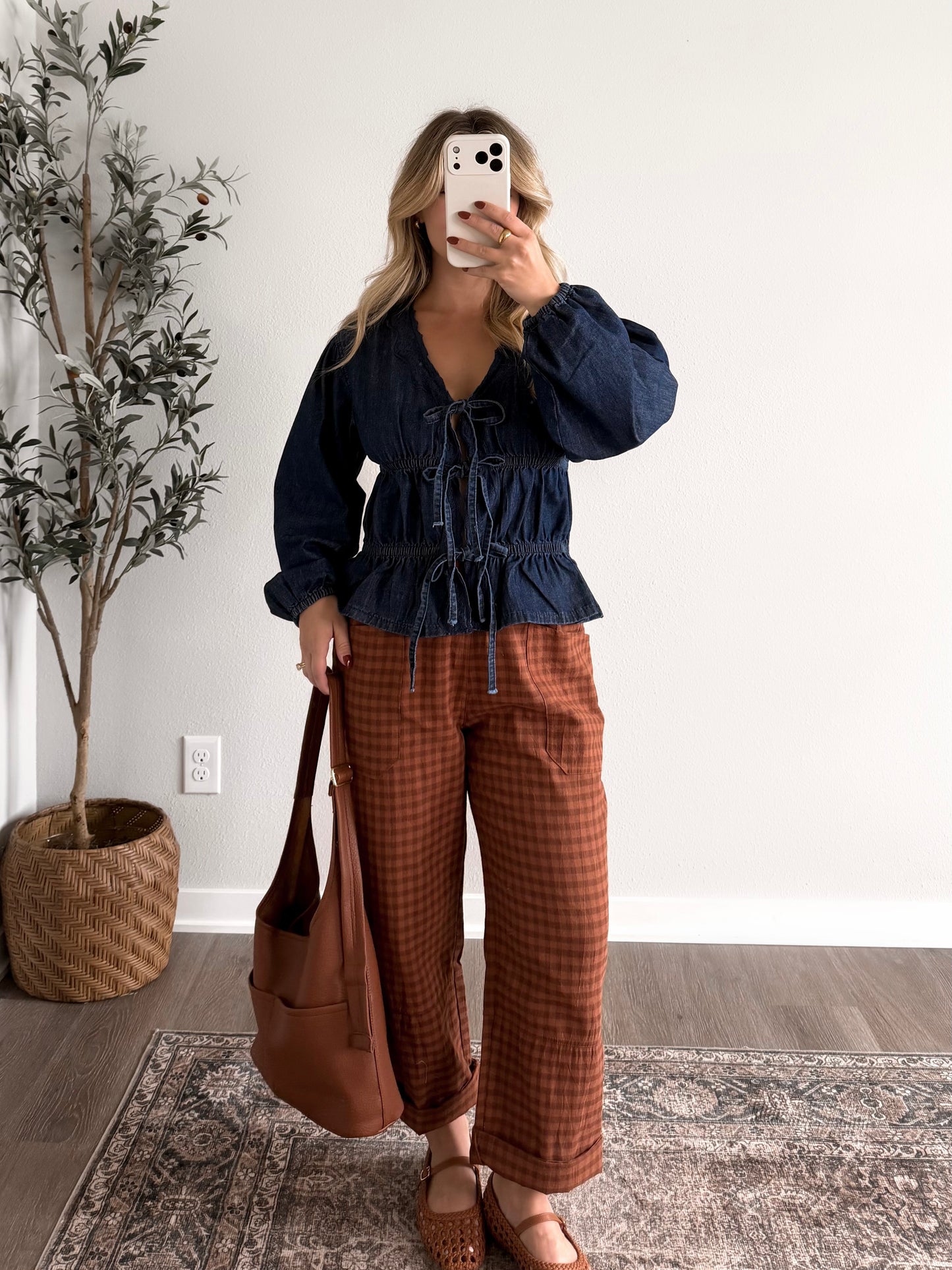 Denim Weather Tie Front Top