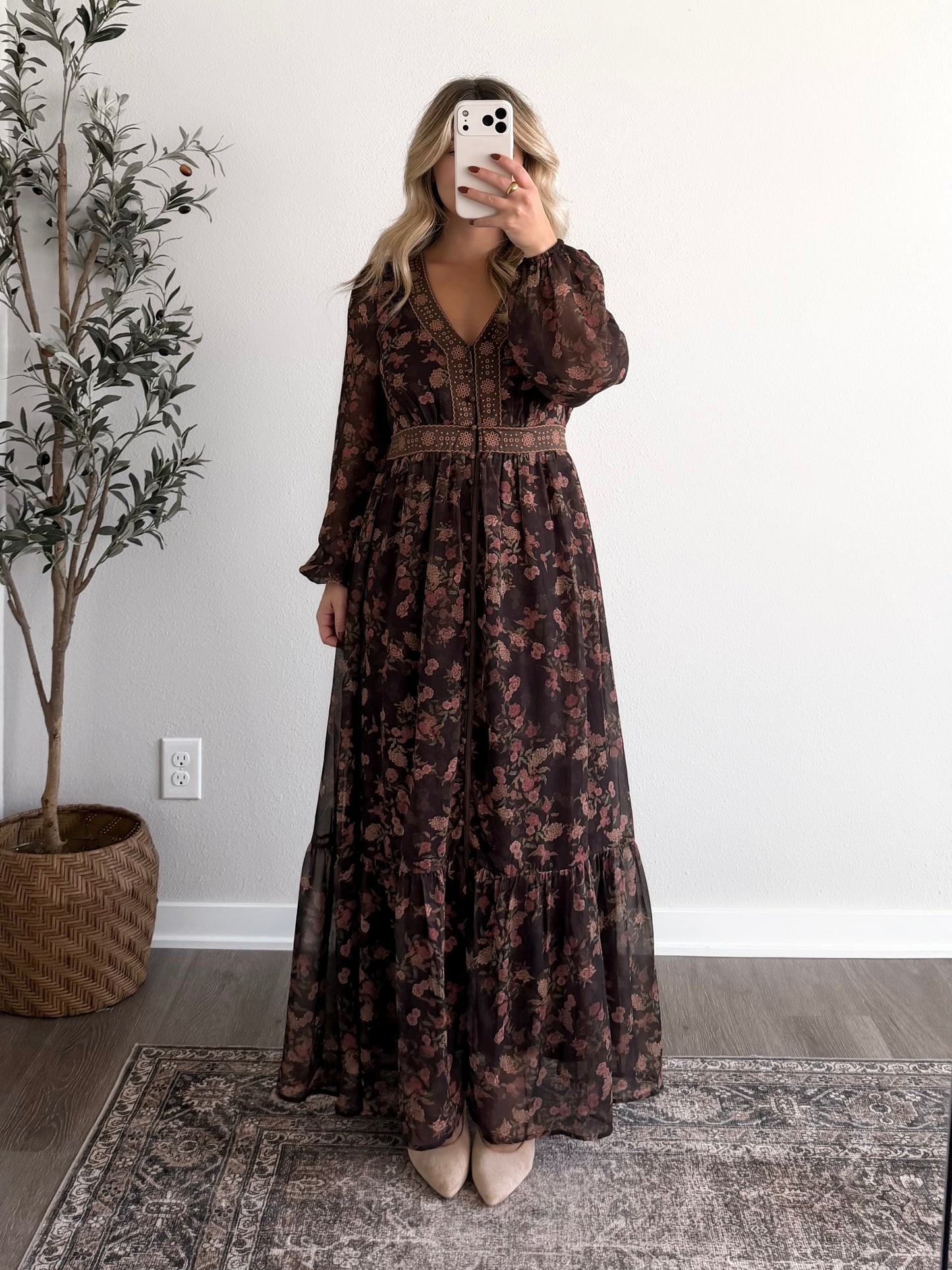 Spiced Fig Floral Maxi Dress