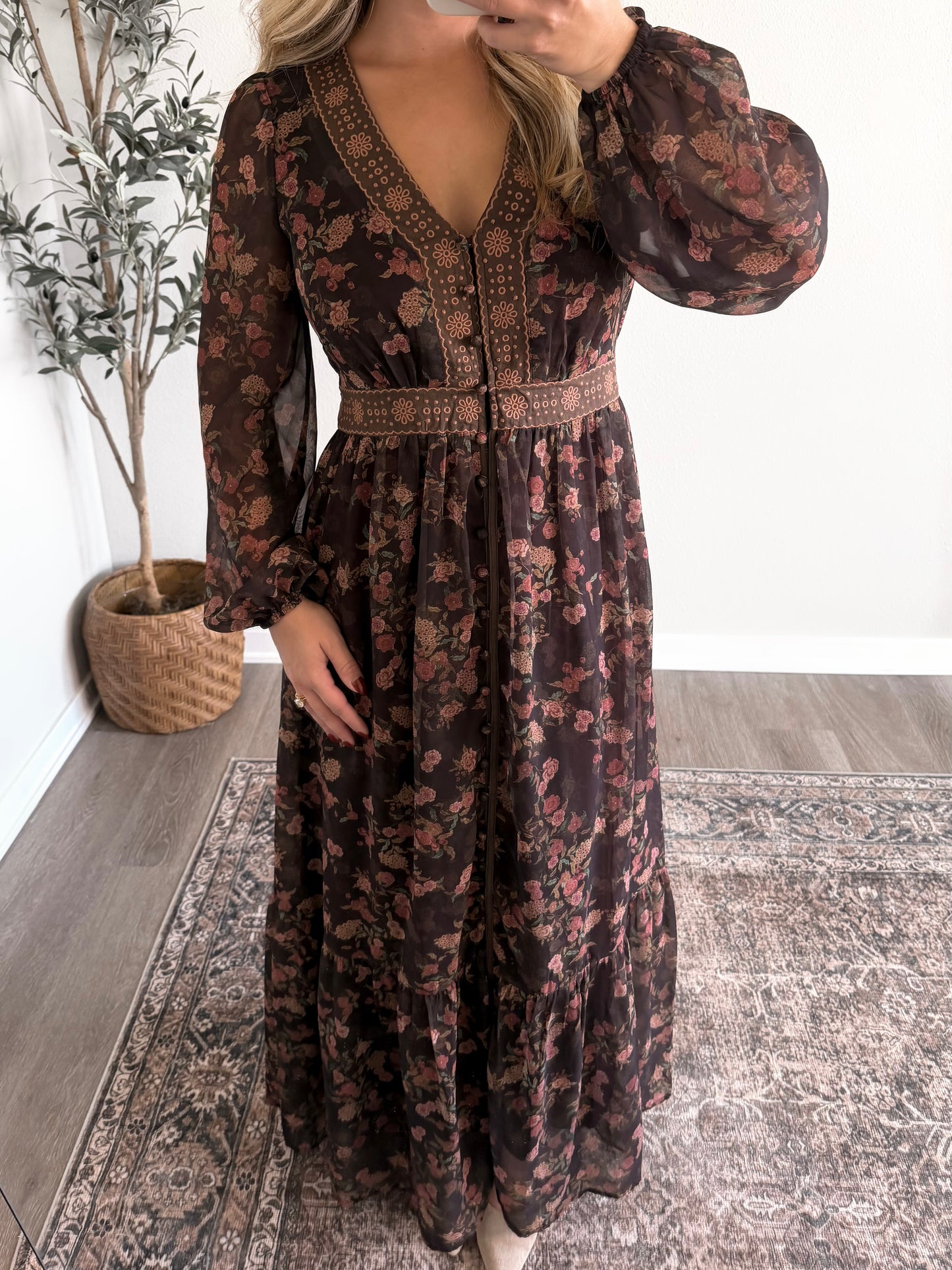 Spiced Fig Floral Maxi Dress