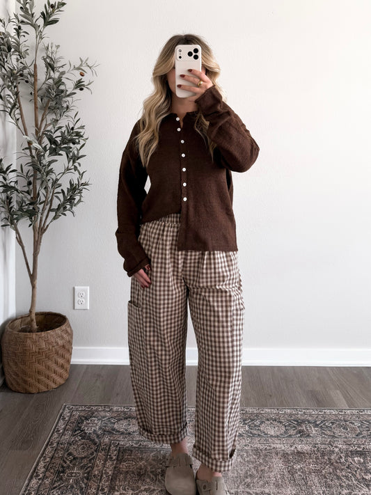 Augie Knit Button Cardigan / Brown (Restocking Mid September)