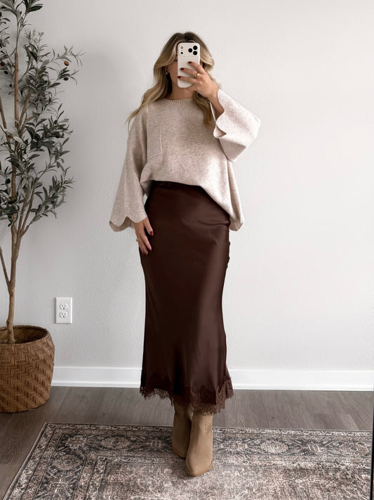 Bourbon Lace Satin Midi Skirt