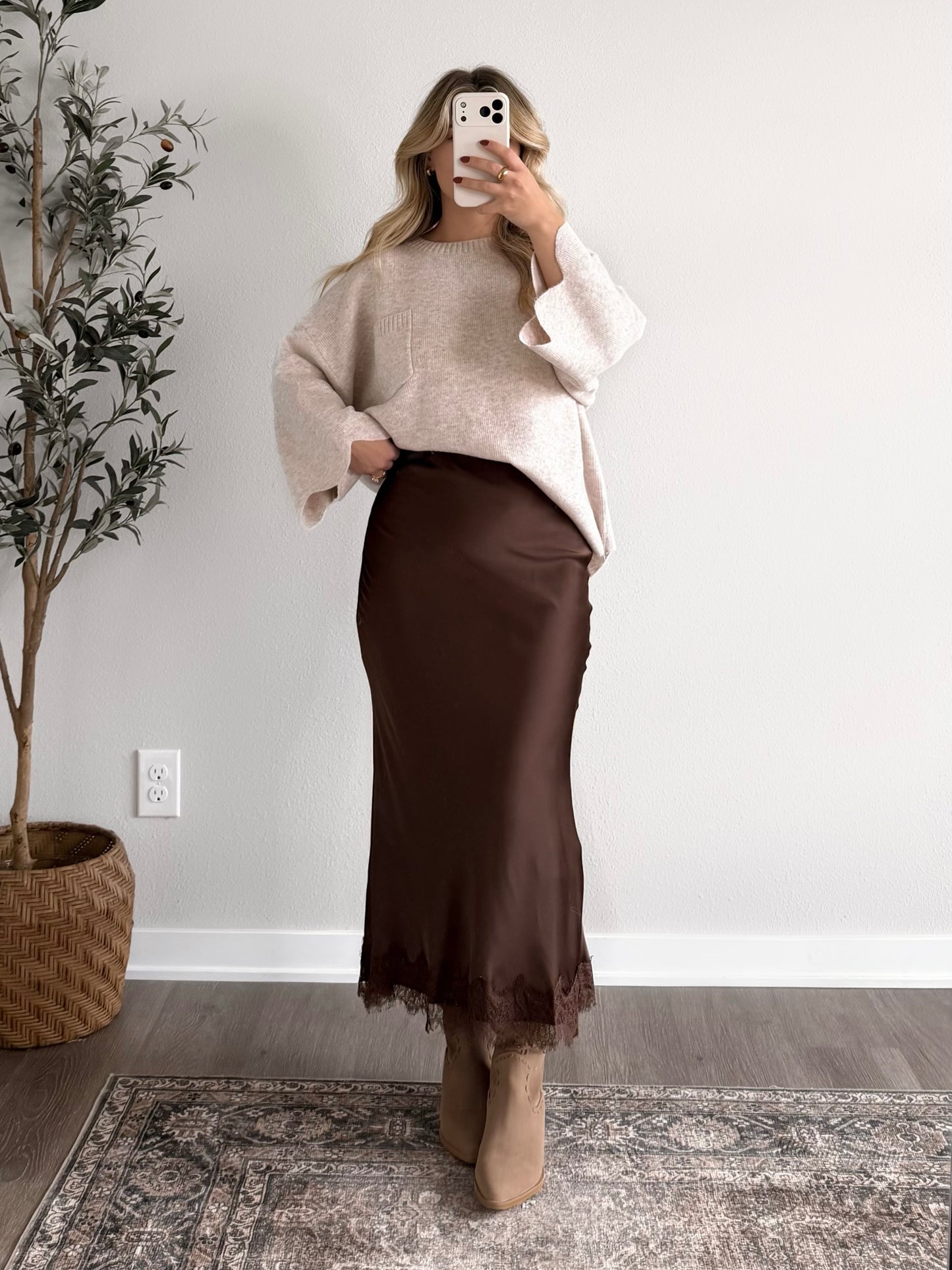 Bourbon Lace Satin Midi Skirt