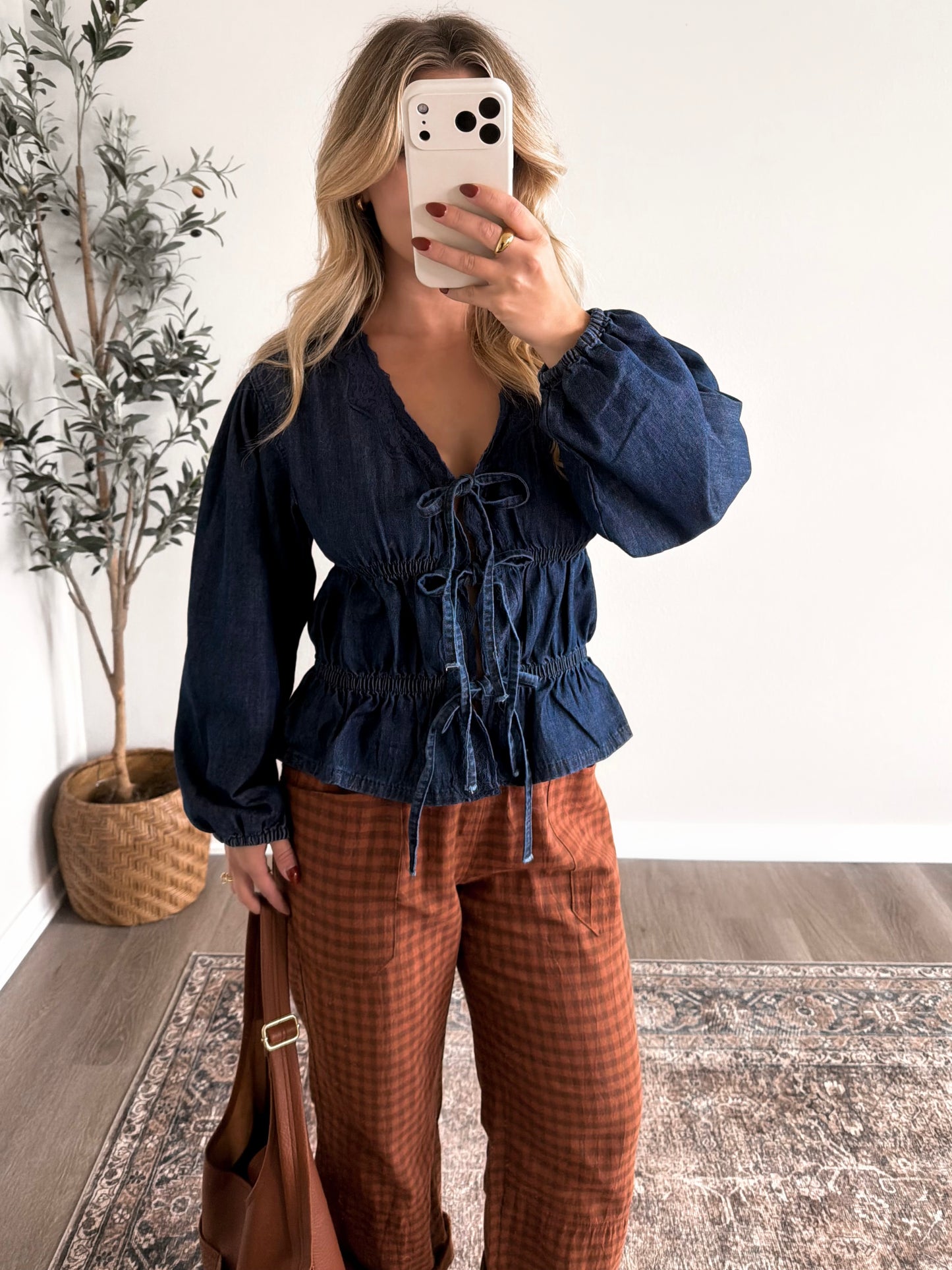 Denim Weather Tie Front Top