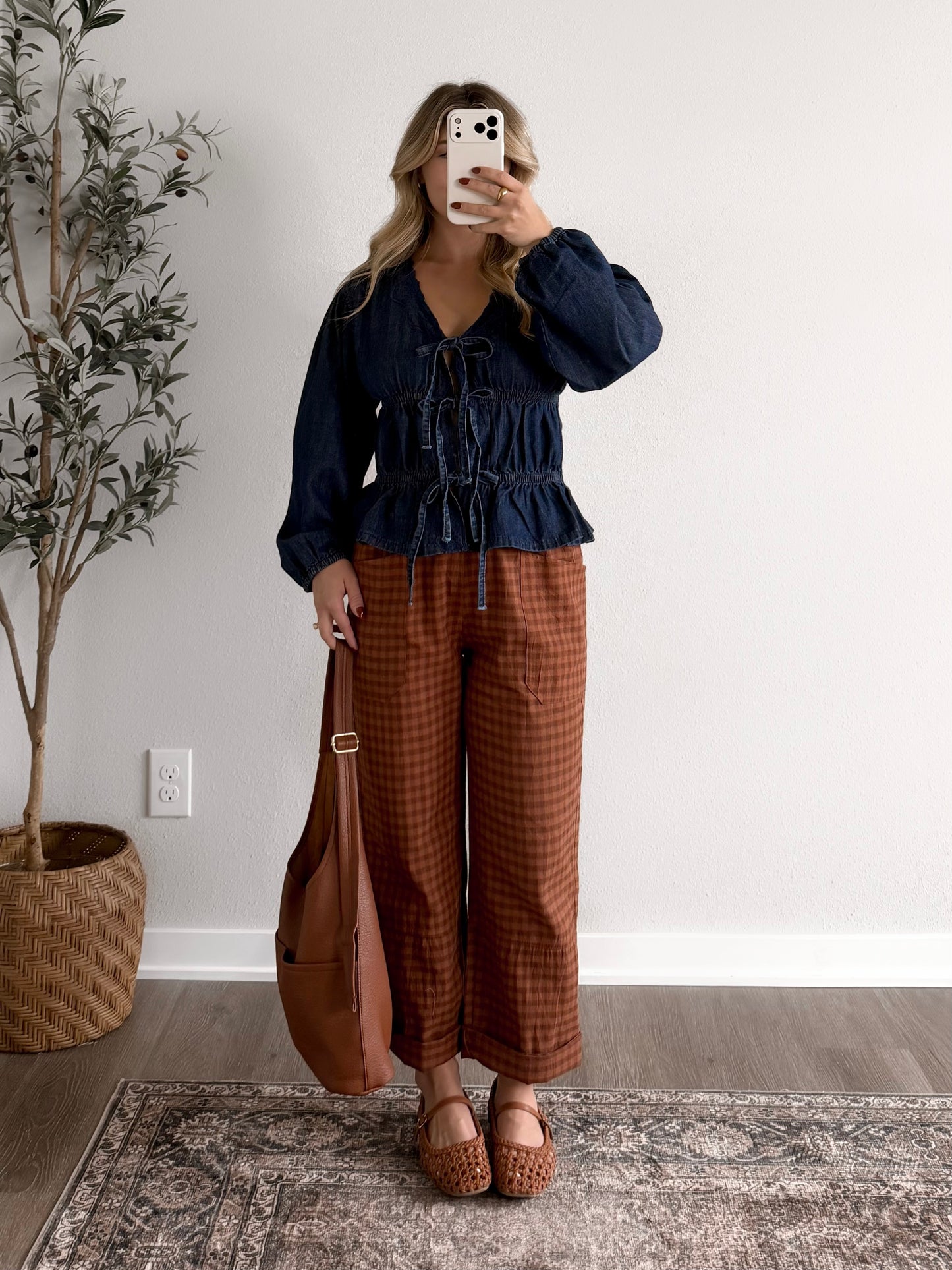 Denim Weather Tie Front Top