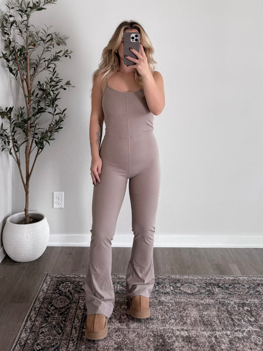 Running Late Athleisure Jumpsuit / Taupe