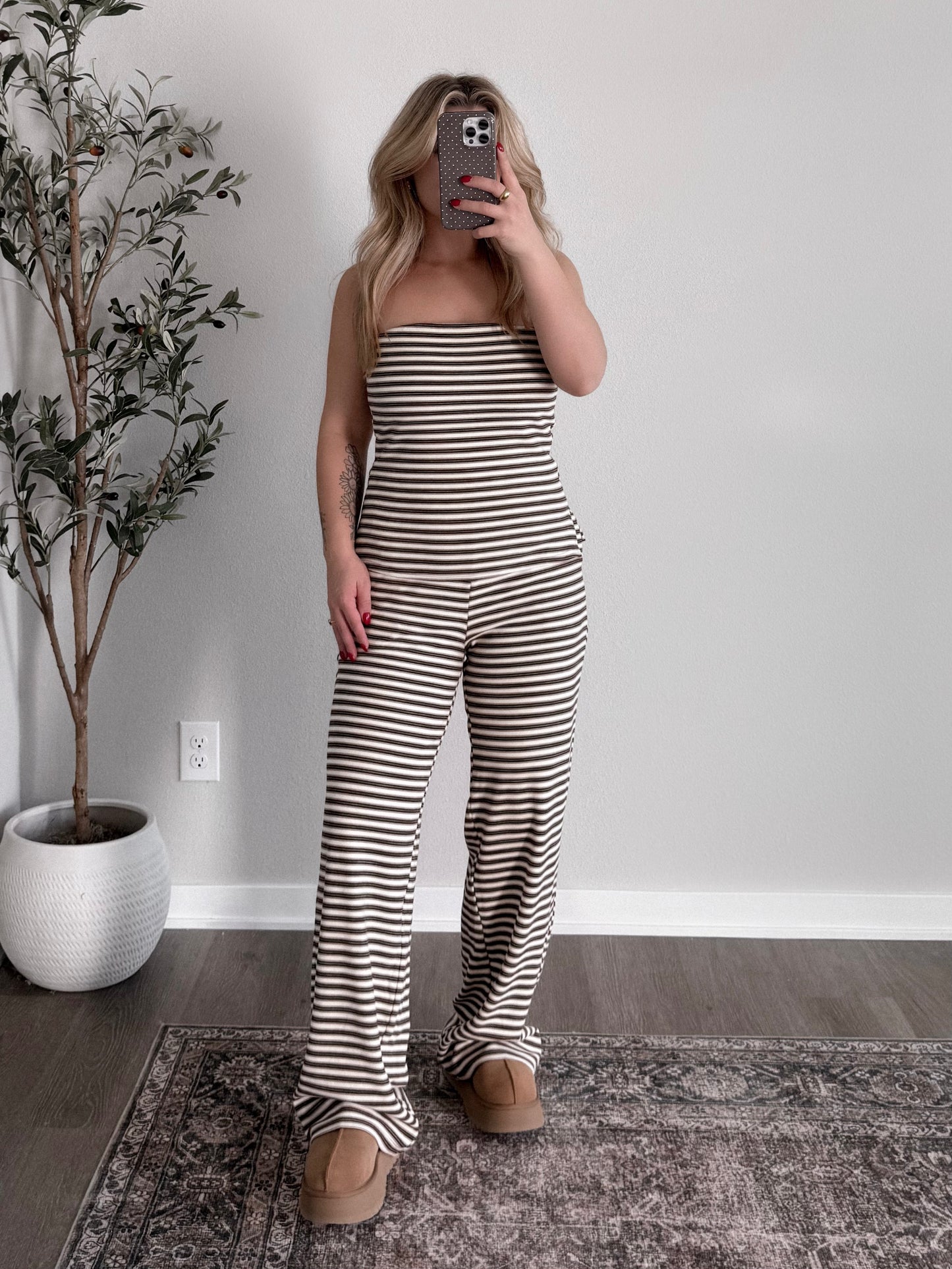 Cream De Cocoa Striped Set