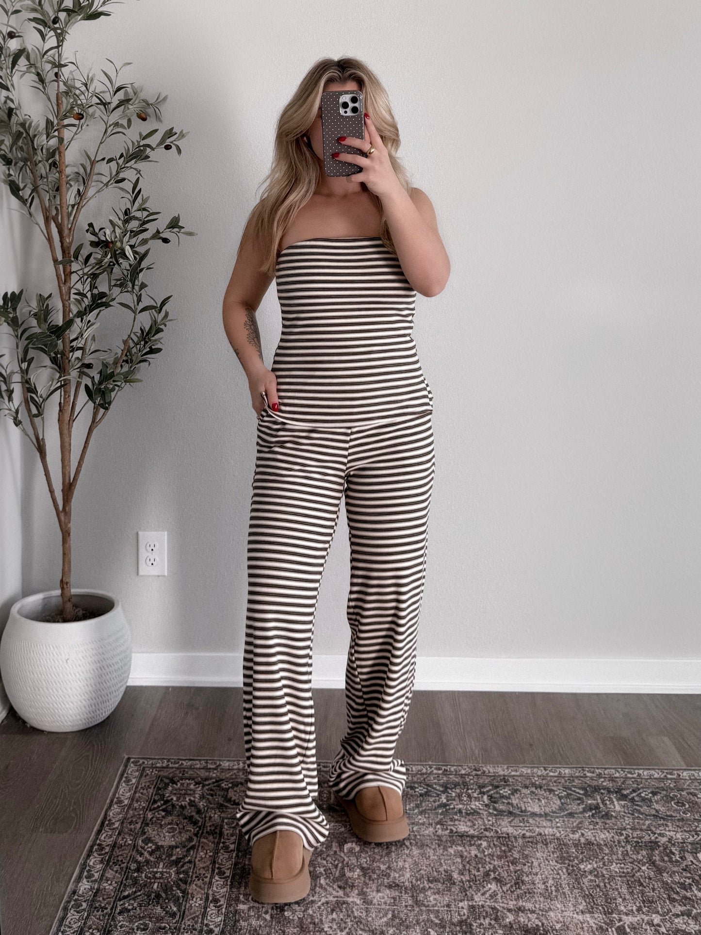 Cream De Cocoa Striped Set