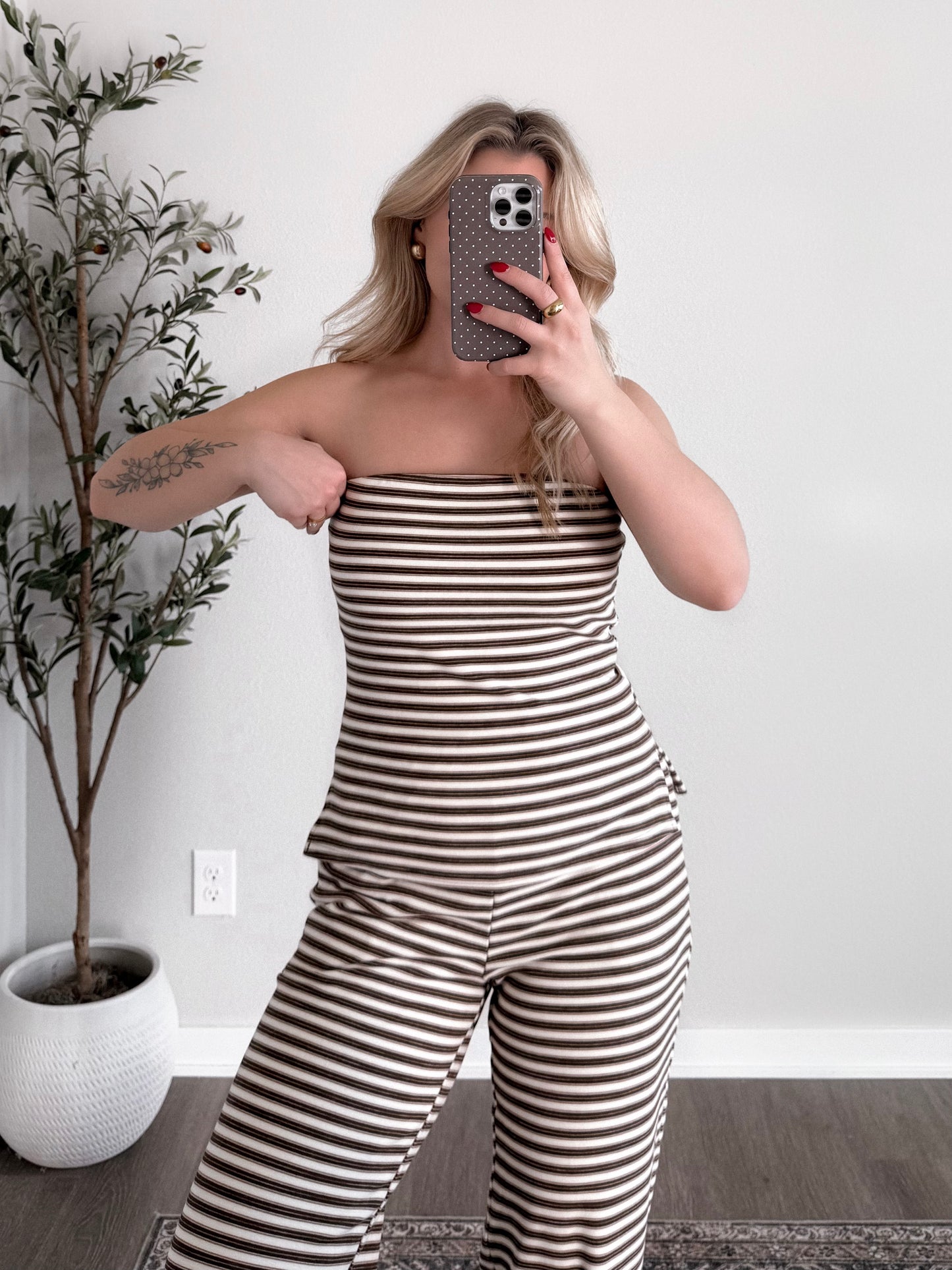 Cream De Cocoa Striped Set