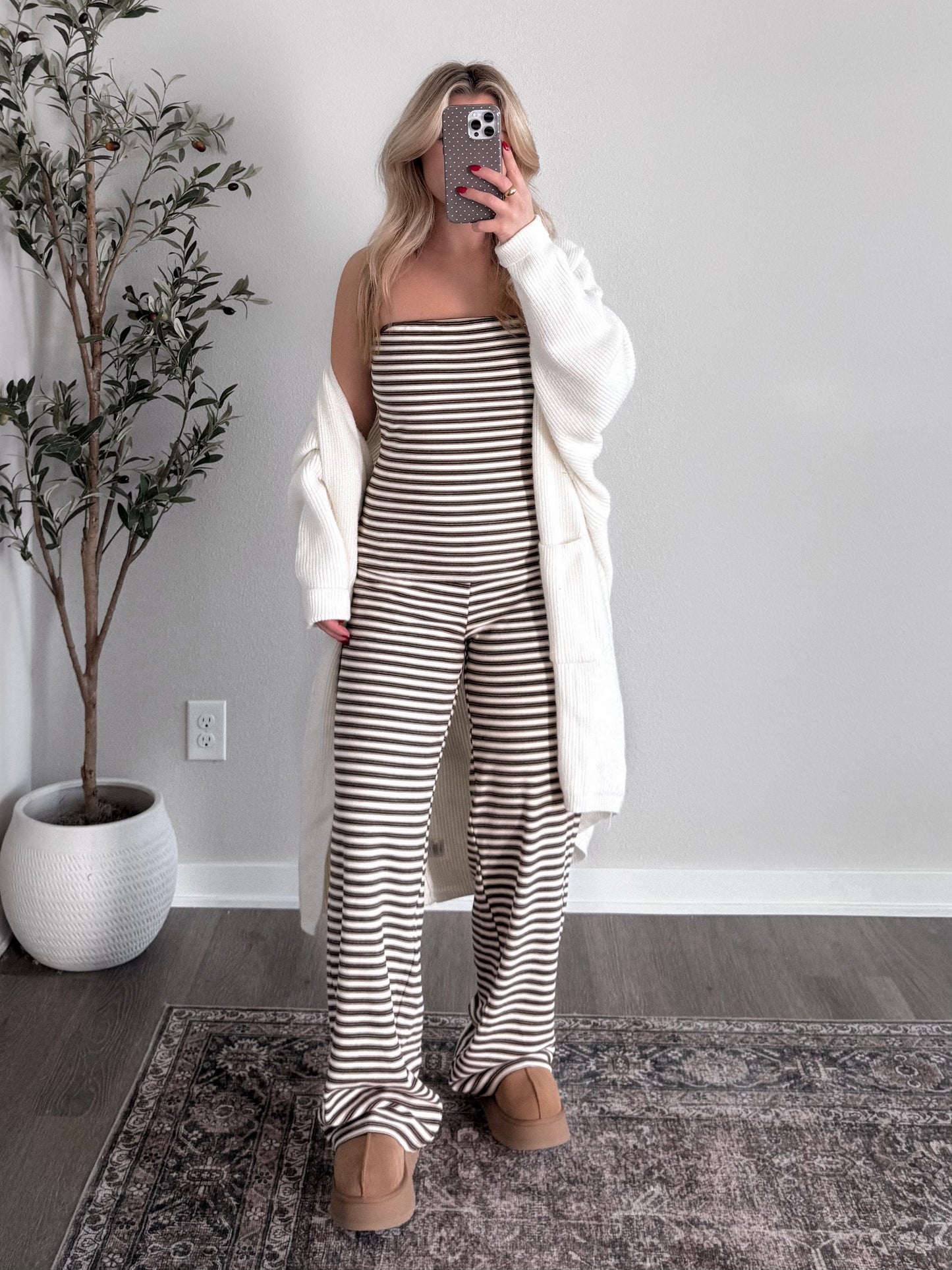 Cream De Cocoa Striped Set