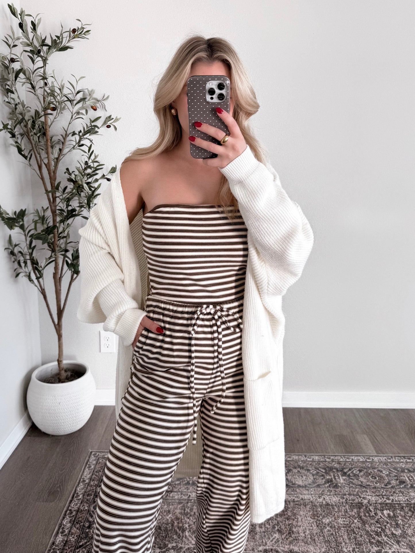 Cream De Cocoa Striped Set