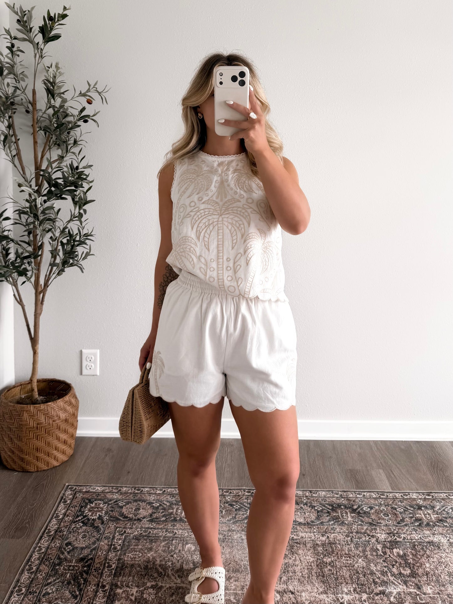 Palm House Embroidered Short Set