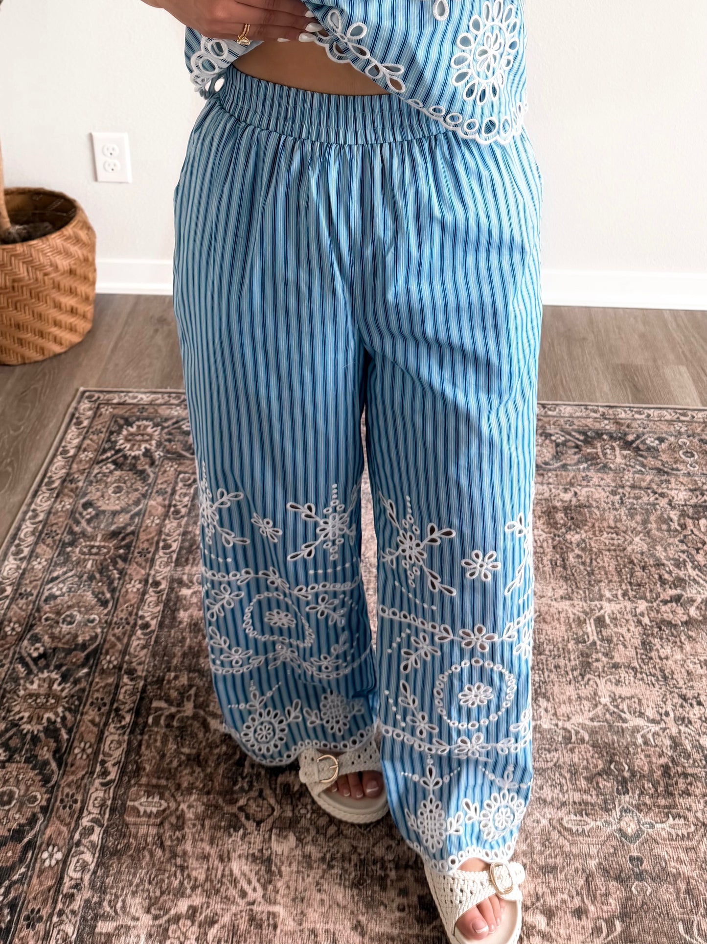 Capri Eyelet Striped Pant Set